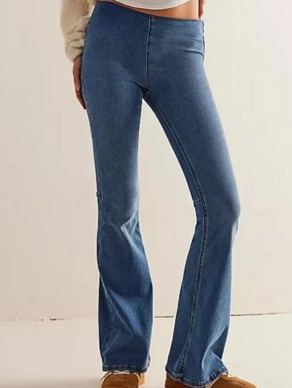 Free People Penny Pull On Stretch Flared Leg Mid Rise Jeans